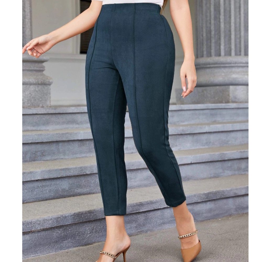 Plus Vegan Suede High Waisted Fitted Skinny Pants - Picture 1 of 13